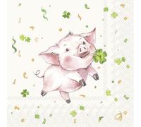 20 Napkins Lucky Pig with Clover Leaf as Table Decoration Paper Napkins with Motif Also for Decoupage and Decoupage 33 x 33 cm
