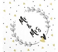 20 Napkins Mr & Mrs in Wreath | Man & Woman | Wedding | Marriage | Love | Black & White | Table Decoration | Decoupage | Napkin Technology 33 x 33 cm