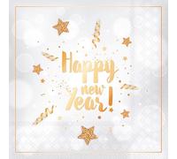 20 Napkins New Year's Eve Happy New Year Gold on White Table Decoration Paper Napkins with Motif Also for Decoupage and Decoupage 33 x 33 cm