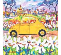 20 Napkins Portchie Yellow Car on Flower Path Table Decoration Paper Napkins Autumn with Motif Also for Decoupage and Decoupage 33 x 33 cm