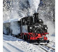 20 Napkins Railway in Winter Landscape | Locomotive | Train | Ore Mountains | Snow | Winter | Christmas | Table Decoration | Decoupage | Napkin Technology 33 x 33 cm