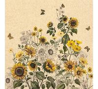 20 Napkins Recycled Paper Flowers Sunflower Field Vintage Table Decoration Paper Napkins with Motif Also for Decoupage and Decoupage 33 x 33 cm
