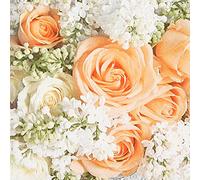 20 Napkins Roses in White and Orange Flowers Wedding Summer 33 x 33 cm