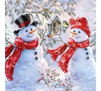 20 Napkins Snowmen at the Bird House as Table Decoration for Winter and Christmas 33 x 33 cm