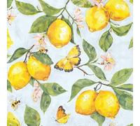 20 Napkins Summer Butterflies on Fresh Lemons Blue Table Decoration Paper Napkins with Motif Also for Decoupage and Decoupage 33 x 33 cm