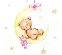 20 Napkins Teddy in the Moon Pink | Baby | Birth | Christening 33 x 33 cm