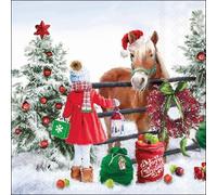 20 Napkins Winter Girl on Christmas Horse as Table Decoration Paper Napkins with Motif Also for Decoupage and Decoupage 33 x 33 cm