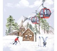 20 Napkins Winter Lift at Ski Hut as Table Decoration Paper Napkins with Motif Also for Decoupage and Decoupage 33 x 33 cm