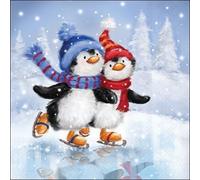 20 Napkins Winter Penguins on Ice Skates as Table Decoration Paper Napkins with Motif Also for Decoupage and Decoupage 33 x 33 cm