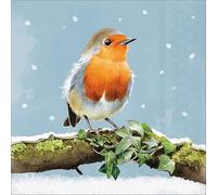20 Napkins Winter Robin on Branch with Leaves as Table Decoration Paper Napkins with Motif Also for Decoupage and Decoupage 33 x 33 cm