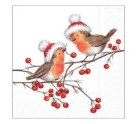 20 Napkins Winter Robin with Christmas Hat as Table Decoration Paper Napkins with Motif Also for Decoupage and Decoupage 33 x 33 cm