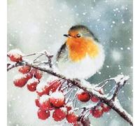 20 Napkins Winter Scene with Bird | Snow | Natural 33 x 33 cm