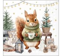 20 Napkins Winter Squirrel in Cosy Environment as Table Decoration Paper Napkins with Motif Also for Decoupage and Decoupage 33 x 33 cm