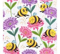 20 Napkins with Cheerful Bees on Flowers, Bee Paper Napkins, Spring Napkins, Animals, Garden Party, Summer, Table Decoration, Decoupage, 33 x 33 cm