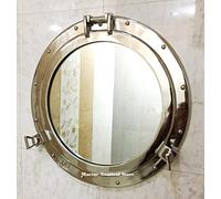 20" Nickel Plated Canal Boat Porthole-Window Ship Round Mirror Wall Decor