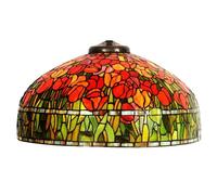 20" Orange Red Tulip Shade Replacement Only, Flower Green Leaves Stained Glass Christmas Home Decor Lampshades for Pendant Light Table Floor Lamp