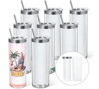 20 Oz 8 Pack Double Wall Pre Drilled Sublimation Storyboard Snow Globe Tumbler, Inner Stainless Steel Outer Plastic Insulated Storyboard Cups, DIY Interlayer for Glitter Storyboard Tumbler Gifts