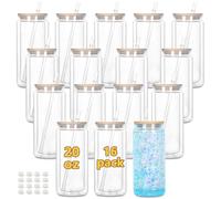 20 Oz Acrylic Snow Globe Tumbler, 16 Pack Pre-Drilled Double Wall Plastic Snowglobe Cup for Glitter Snow Globe DIY, with Bamboo Lid