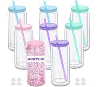 20 oz Acrylic Snowglobe Tumbler, 8 Pack Double Wall Snow Globe Cups with Pre Drilled Hole, Plastic Mason Jar Cups Can for Snow Globe Glitter DIY (Mixed Color)