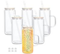 20 OZ Glass Snow Globe Tumbler with Handle and Pre Drilled Hole, Double Wall Snowglobe Cups for Snow Globe Glitter DIY , （6 Pack）