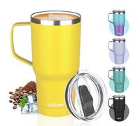 20 oz Insulated Coffee Mug with Ceramic Coating, Stainless Steel Travel Mug Tumbler with Handle Lid and Straw, Double Wall Leak-Proof Thermos Coffee Travel Mug Keeps Drink Hot and Cold (Yellow)