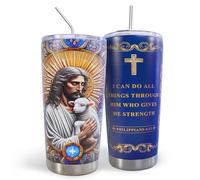 20 Oz Stainless Steel Tumbler, Double-Layer 304 Vacuum Insulated Cup, Leak-Proof Lid Reusable Insulated Mug with Straw, Keeps Hot and Cold for Home, Office, Travel and Car (Jesus and the Sheep)