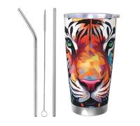 20 oz Tumbler Insulated Coffee Mug with Lid and Straw Color paint tiger face Tumbler Double Wall Vacuum Insulated Tumblers Spill Proof Coffee Travel Mug Gifts for Men Women Birthday Christmas