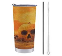 20 Oz Tumbler Travel Cup Halloween Pumpkins Skull Faces Water Bottle, Stainless Steel Vacuum Insulated Coffee Mug with Straw Lid and Cleaning Brush