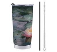 20 Oz Tumbler Travel Cup Water Lilies Water Bottle, Stainless Steel Vacuum Insulated Coffee Mug with Straw Lid and Cleaning Brush