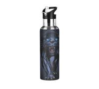 20 Oz Water Bottle with Straw Roaring Black Panther Stainless Steel Water Bottle for Traveling Sports Leakproof Insulated Water Bottle