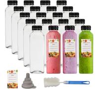 20 Pack 16Oz/500Ml Plastic Juice Bottles with Black Cap, Clear Reusable Containe