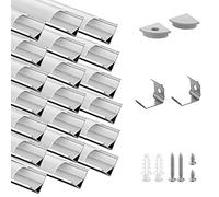 20 Pack 3.3ft/1Meter V Shape LED Aluminum Channel System with Milky Cover, End Caps and Mounting Clips, 1M Aluminum Profile for LED Strip Light Installations, Very Easy Installation…