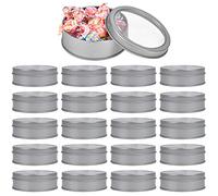 20 Pack 3.5 Ounce Metal Tin Cans, Round Empty Container Cans with Clear Top, Storage Cans Gift Case for Kitchen, Office, Candles, Candies, Arts & Crafts