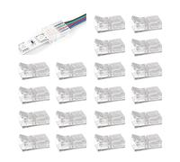 20-Pack 4-Pin 10mm COB LED Strip Light Connectors - Solderless, Gapless Quick Connectors for Strip-to-Wire, 5-36V, No Wire Stripping Needed (Transparent)