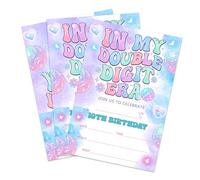 20 Pack 4"x6" Birthday Invitations with Envelopes, In My Double Digit Era 10th Iridescent Fill-in Birthday Party Invites for Kids Adults, Party Supplies Decorations Invitation Cards - B03