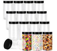 20 Pack 400ml Plastic Spice Jars with Lids, Round Food Storage Containers | Empty Clear Spice Jar, Wide Mouth Cosmetic Container with Labels and Pen for Kitchen Spices Beauty