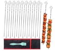 20 Pack 40cm Metal BBQ Skewers, Stainless Steel Kebab Skewers for Grilling with Portable Storage Bag