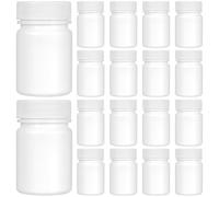 20 Pack 50ml White Plastic Pill Bottle Case for Tablets | Twist Screw Lid, Opaque round Shape, Travel Pocket Carry, Holds Small Beads