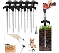 20 pack 8" Heavy Duty Metal Tent Nails - Ground Anchors Screw in - Glow in The Dark Tent Stakes - hex pegs drillable Tent Stakes and Hexagon Head Drive and Storage Box (Black)