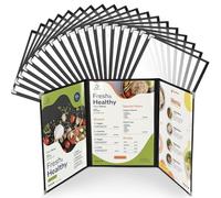 20 Pack A4 Menu Covers, WenYa Clear Recipe Card Holders with Black Trim & Metal Corners, Waterproof Plastic Restaurant Menu Holders for Cafés, Pubs & Home Use - 3 Pages(Tri-Fold) (6 Views)