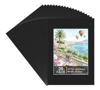 20 Pack Black Picture Mounts A4 for 8x6 Photos, 1.2 mm Thick | Bevel Cut Mat Board, Protects Prints and Artwork, Classic Black Finish, for Frames, Gallery, Home Or Office Display