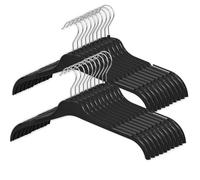 20 Pack Black Plastic Clothes Hangers with Notches - Durable Slimline Adult Garment Hangers with 360° Swivel Chrome Hooks - Space-Saving Wardrobe Organisers for Shirts, Jackets & Dresses