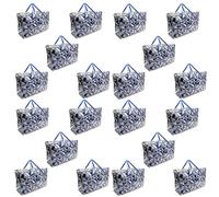 20 PACK Blue Flower 75x60x25cm Heavy Duty Durable Reusable Foldable Waterproof Laundry Clothing Wardrobe Storage Moving House Shopping Toy Storage Bags Extra Large Jumbo Zipped Floral Bag
