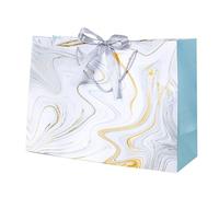 20-Pack Blue Marble Pattern Paper Bags Premium Windowed Tote with Silver Ribbon for Retail, Boutique Packaging(42 * 30 * 15cm)