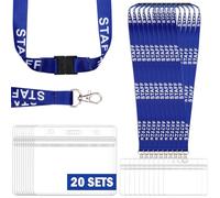 20 Pack Blue Staff Lanyards with 20 ID Card Holders Breakaway Safety Neck Lanyard with Waterproof Clear Badge Holder Bulk ID Holders for Events Office Workplaces
