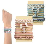 20 Pack Boho Hair Ties, Boho Hair Bobbles Pearl-Embellished, Stretch Ponytail Holders with Pearl Elastic Hair Bobbles for Women Girls Teens, Hair Ties Bracelets for Thin Hair/Thick/Medium/Long Hair