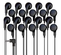 20 Pack Bulk Wired Earphones, In Ear Earbud Headphones with 3.5mm Jack, 4ft Tangle Free Cable, Comfortable Fit, Affordable and Cost Effective, Ideal for School Classroom Testing Students, Black