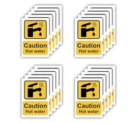 20 Pack Caution Hot Water Stickers - A7 Size (74x105mm) Self-Adhesive Vinyl Warning Labels for Bathroom, Kitchen & Workplace Safety, Hot Water Sign Sticker for Sink, Tap & Shower Areas