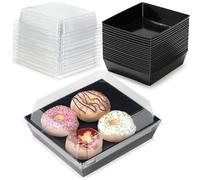 20 Pack Charcuterie Boxes with Clear Lids, Square Disposable Paper Food Containers to Go Bakery Boxes for Strawberries, Cake Slice, Desserts, Donuts, Party, Wedding, Outdoors and Home Use (Black)