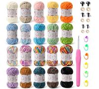 20 Pack Chenille Chunky Yarn - Baby Yarn for Crocheting Soft - White Black Brown Green Red Pink Blue Rainbow Velvet Yarns Crochet Blanket - Amigurumi Yarns Pack with Crochet Accessories